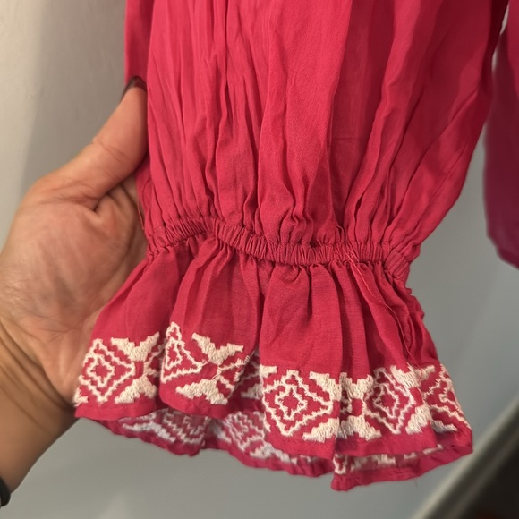 Zara Embroidered Boho Peasant Top – Magenta - Picture 4 of 6